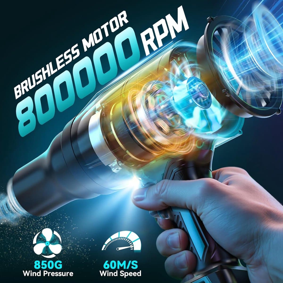Turbo accublazer voor Makita 18V accu's, borstelloze motor met 80.000 tpm, luchtsnelheid van 60 m/s en luchtdruk van 850 g, draagbare bladblazer voor het verwijderen van bladeren, stof en sneeuw. thumbnail 8