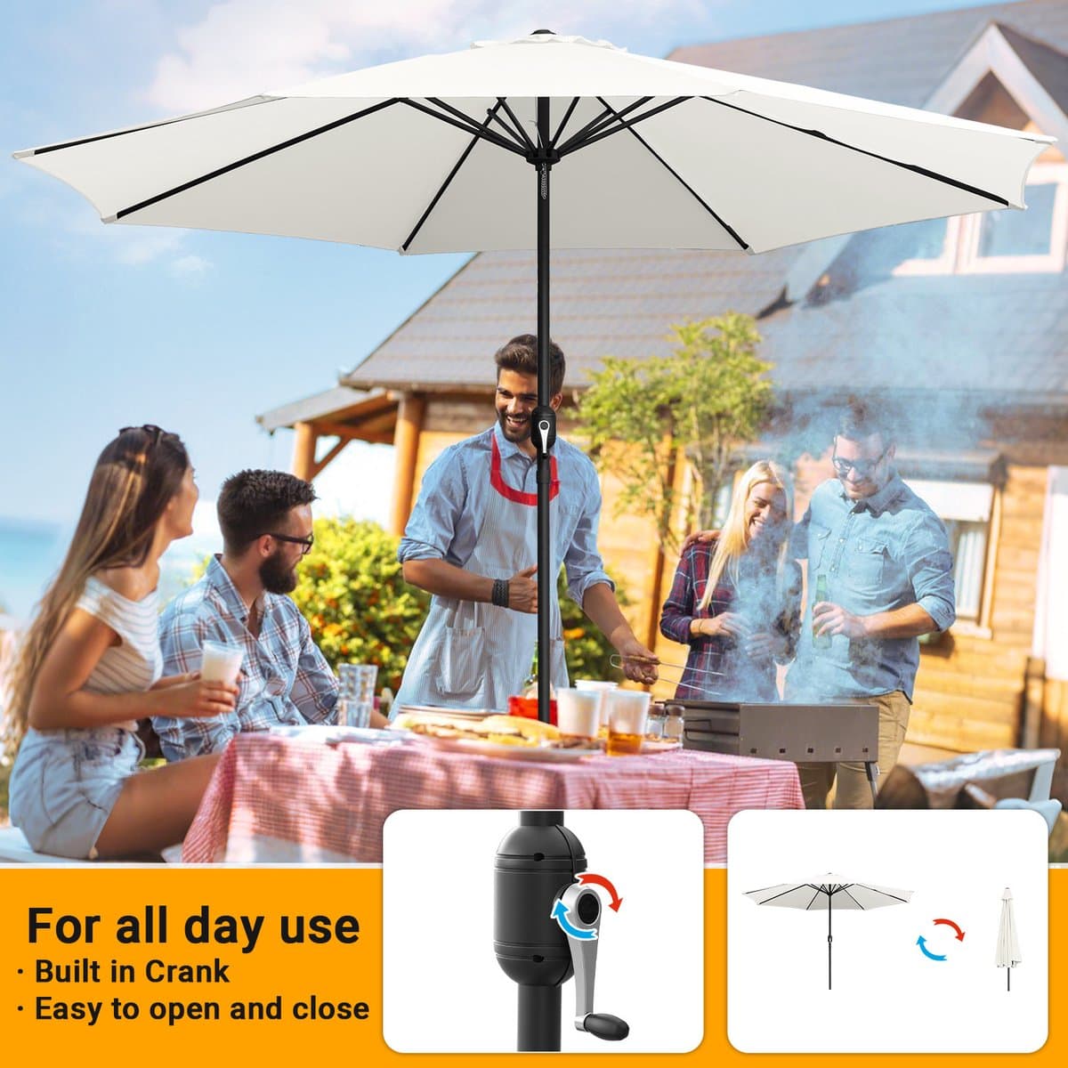 Parasol 3,5 m modulair met ijzeren frame – Grote tuinparasol voor terras, crème thumbnail 6