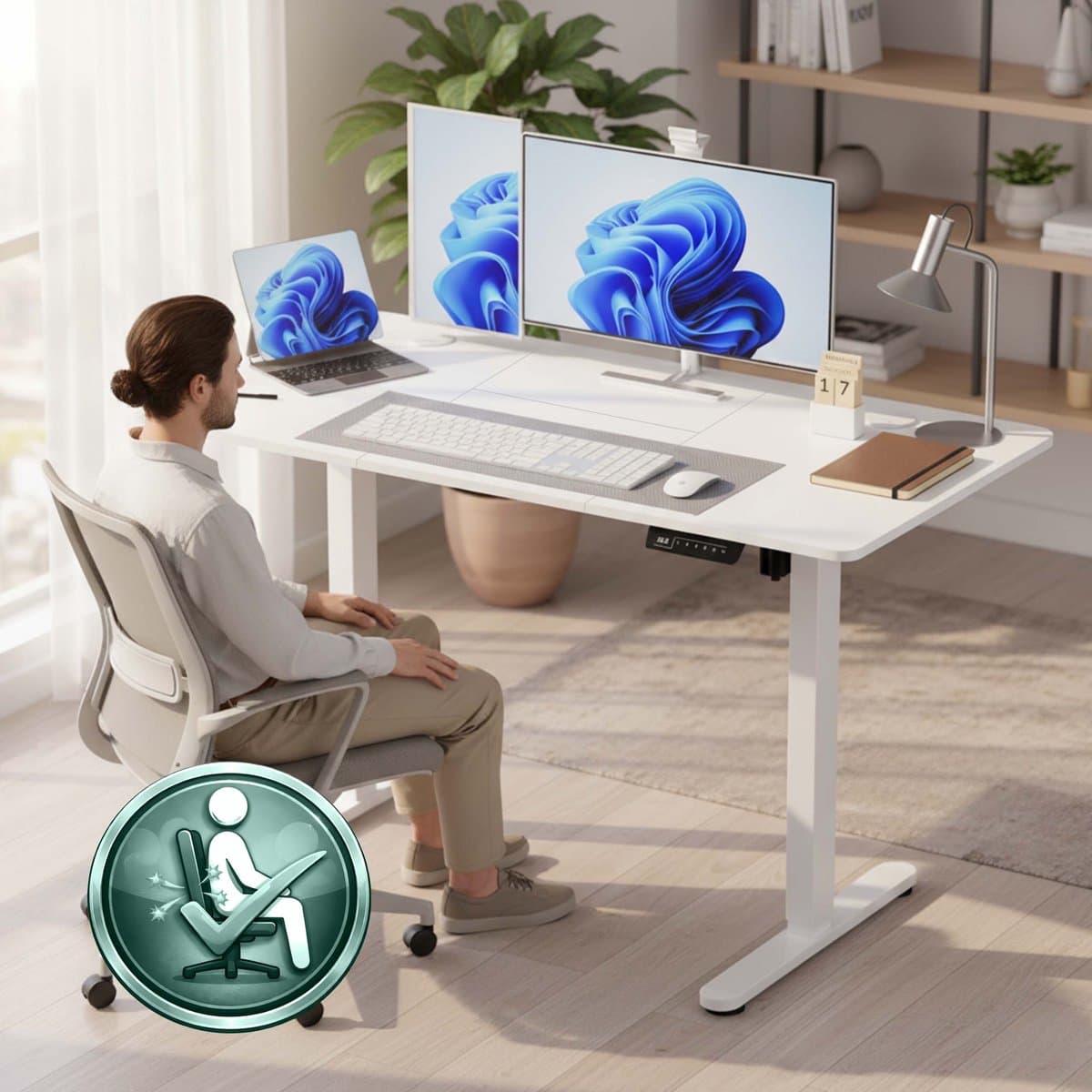 Zit sta bureau - 160 x 60 cm - hoogte verstelbaar - wit thumbnail 6
