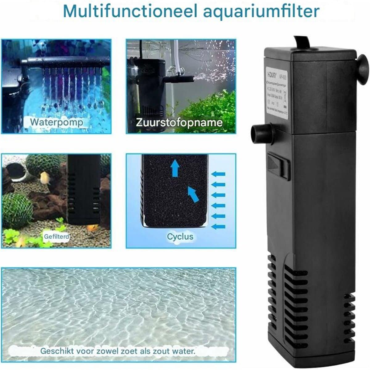 carmdering - Aquariumfilter - Filterpomp - 300 L/H - Dompelbaar - Filter - Intern Aquariumfilter - Filter Met Pomp- 60L – Aquarium filter pomp – Zuurstofpomp thumbnail 7