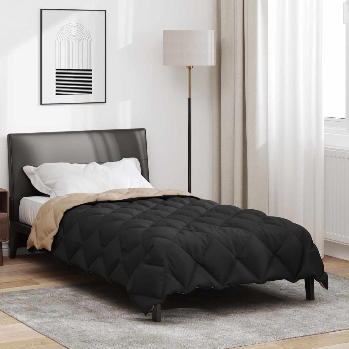 vidaXL - Winter - Duvet - Zwart - en - Taupe - 135 - x - 220 - cm - Microvezel thumbnail 2