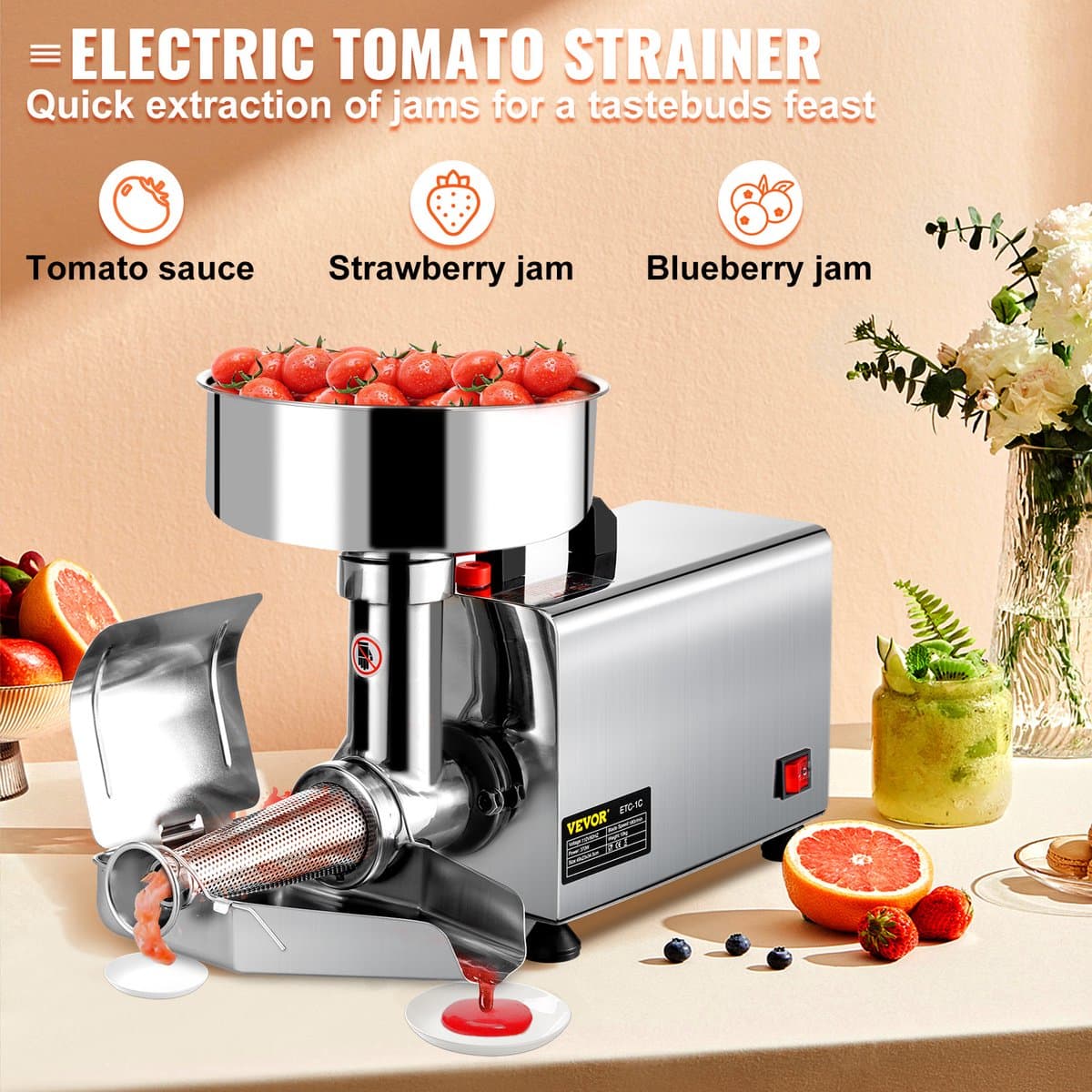 VEVOR Tomatensaus Maker Tomatenpers 49x23x34,5 Cm Elektrische Tomatenzeef 370w thumbnail 5
