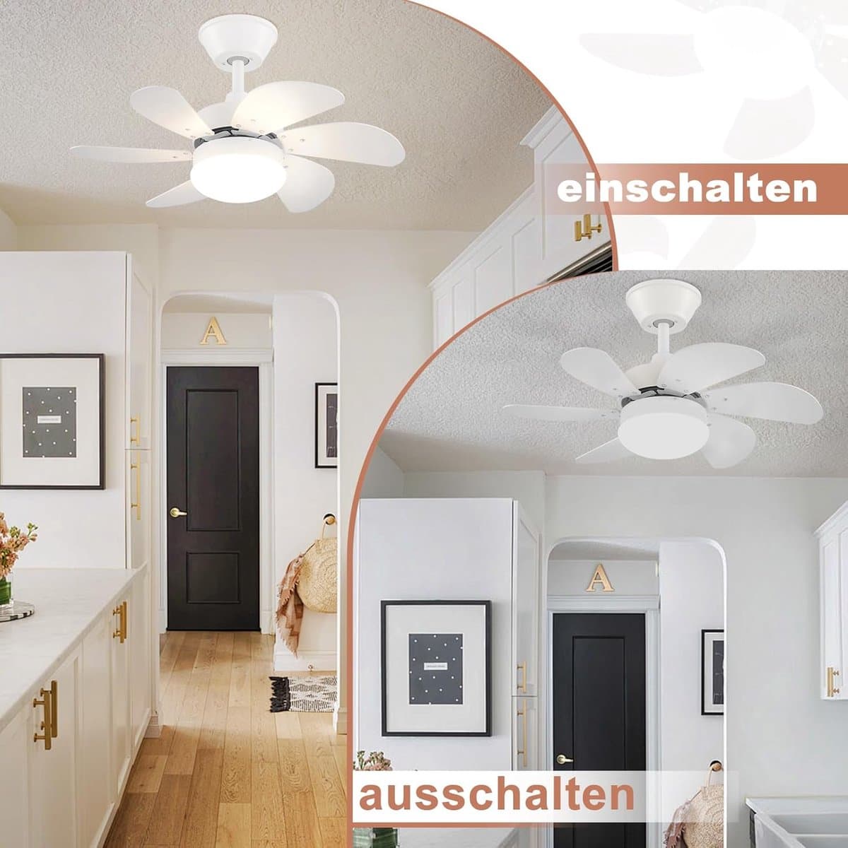 Glitzerlife - Plafond ventilator met verlichting - Ventilator lamp plafond - stille plafondventilator - stil met afstandsbediening en timer - Ø75cm - wit - plafondlampen met ventilator voor woonkamer en slaapkamer thumbnail 4