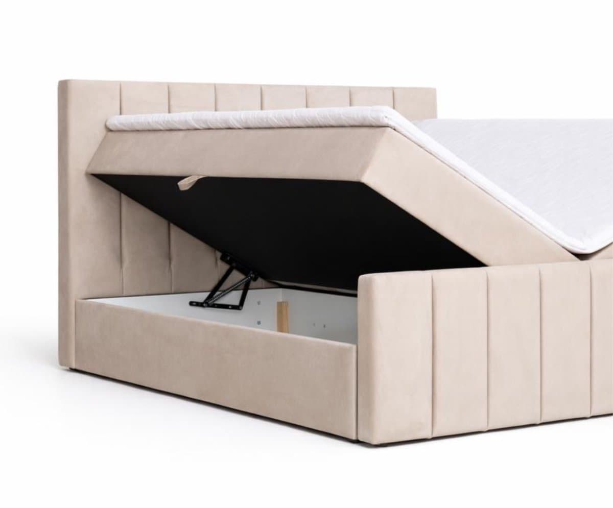 Boxspringbed 01 BIS – Stijlvol & Comfortabel – Met Bonellvering, Topmatras en Opbergruimte – 160x200 Cappuccino (Manila 21) thumbnail 8