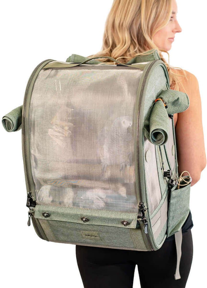 Ibiyaya TrackPack Vogel Rugzak Medium – Reistas Voor Papegaaien En Vogels – Vogel Backpack Met Zitstok – Ademend En Veilig – Jungle Green thumbnail 5