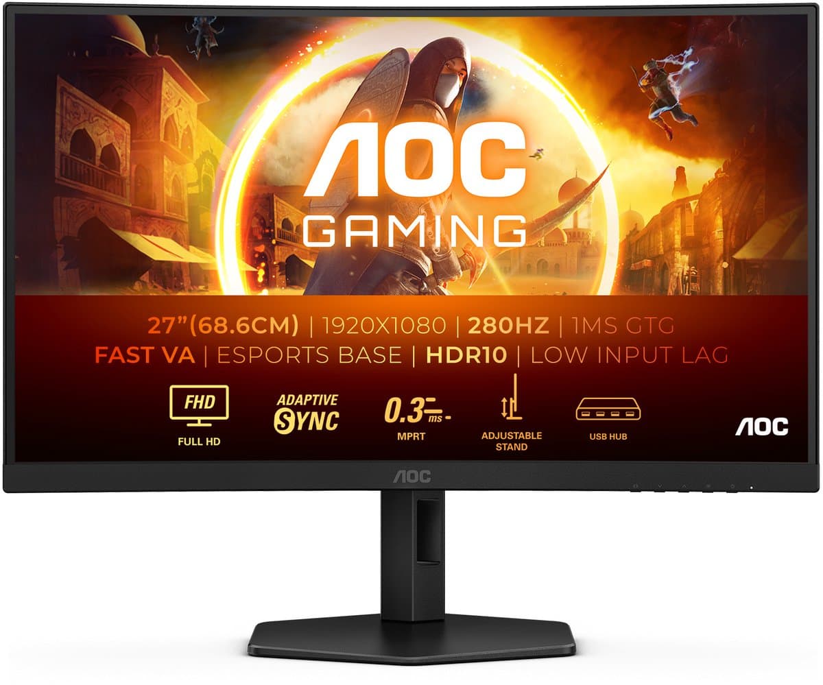 AOC C27G4ZXU: 280Hz curved gamingmonitor met USB-hub