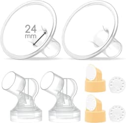 Productfoto van Reserveonderdelen Borstkolf voor Medela: 2x Borstschild (24mm) met Klep en Connector