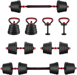 Productfoto van vidaXL - 4-in-1 - Dumbbell - Barbell - Kettlebell - Set - 30 - kg - Zwart - en - Rood