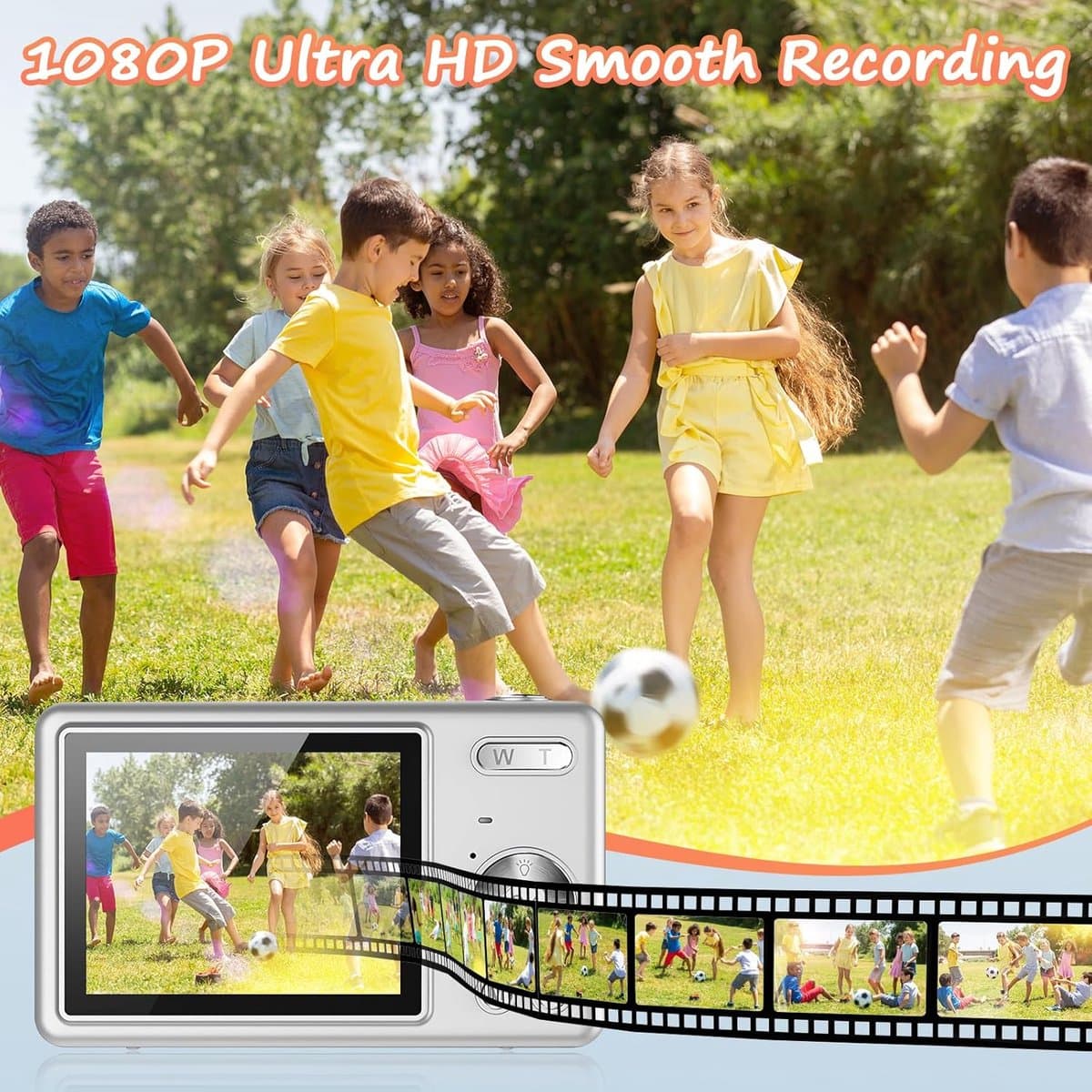 Camera - Digitale camera 1080p Full HD 44MP met 2,4 inch LCD-scherm - 16x digitale zoom - Compacte draagbare vlogcamera - Met 32 ​​GB SD-kaart - Voor kinderen - Tieners - Studenten en beginners (zilver) thumbnail 5