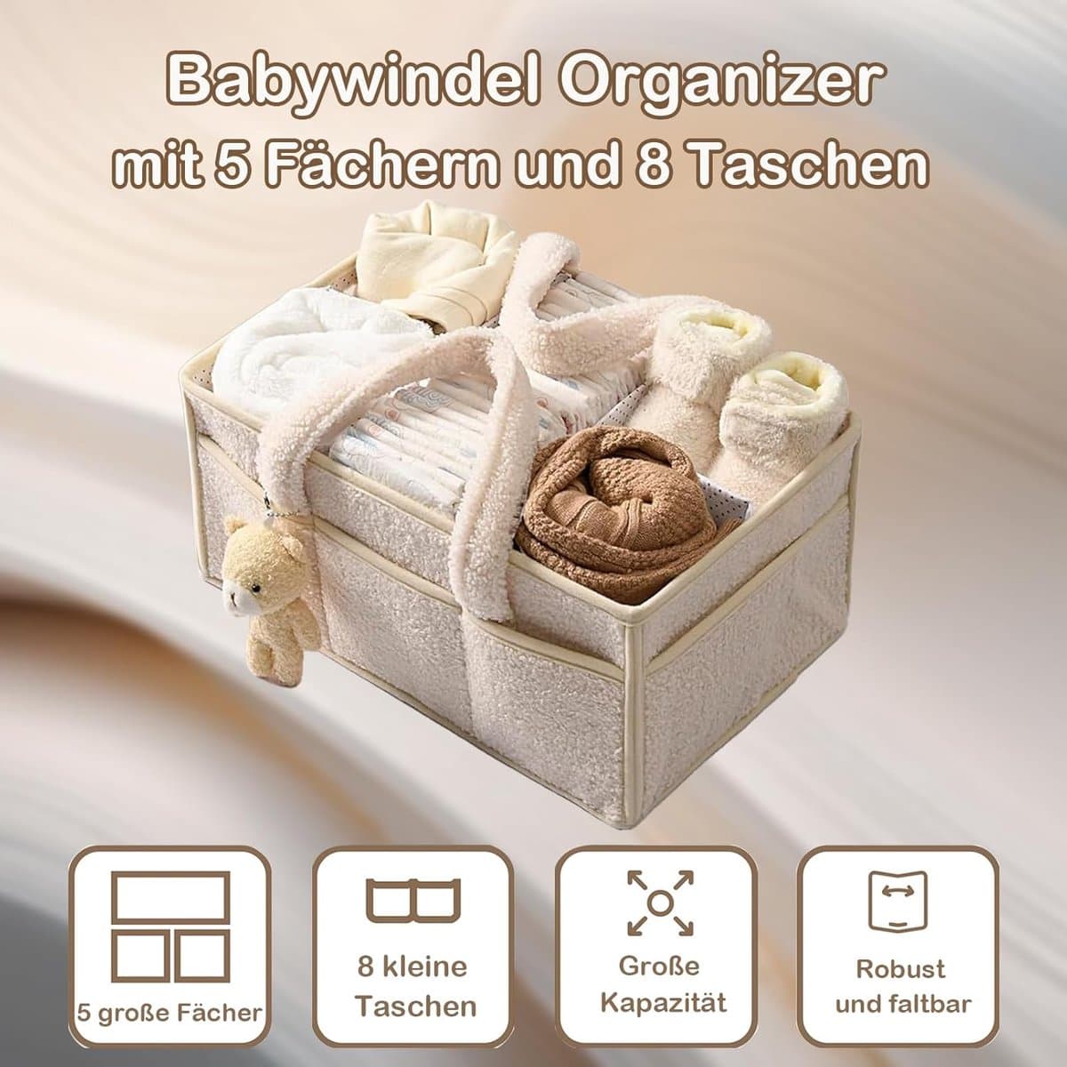 Luierzakjes opbergdoos - Pluche luiermand - luiertas - Luiermand - Beer-vormige luieropbergdoos - Luiertafel opbergdoos met verwisselbare vakken - Multifunctionele draagbare luieropbergdoos thumbnail 3