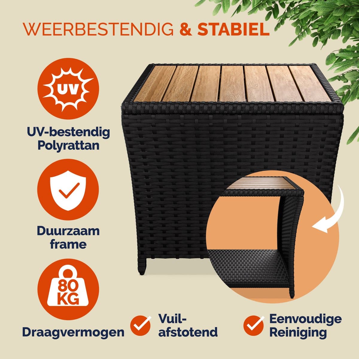 Casaria Bijzettafel - Polyrattan Vierkant 45x45x40cm - Zwart thumbnail 5
