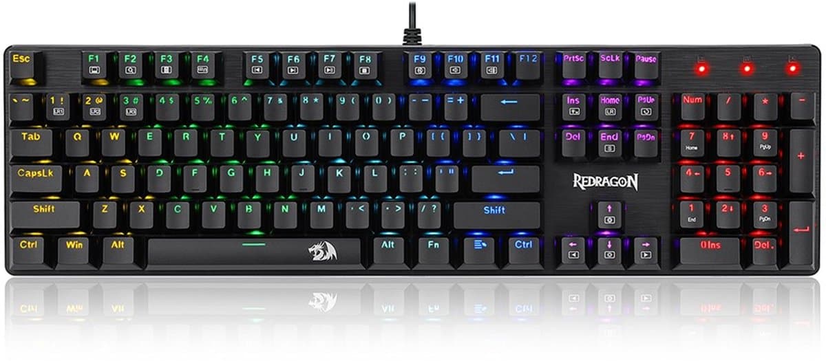 Redragon K671 104-toetsen mechanisch toetsenbord met regenboog achterverlichting - Red Switch, US-indeling - Zwart thumbnail 5