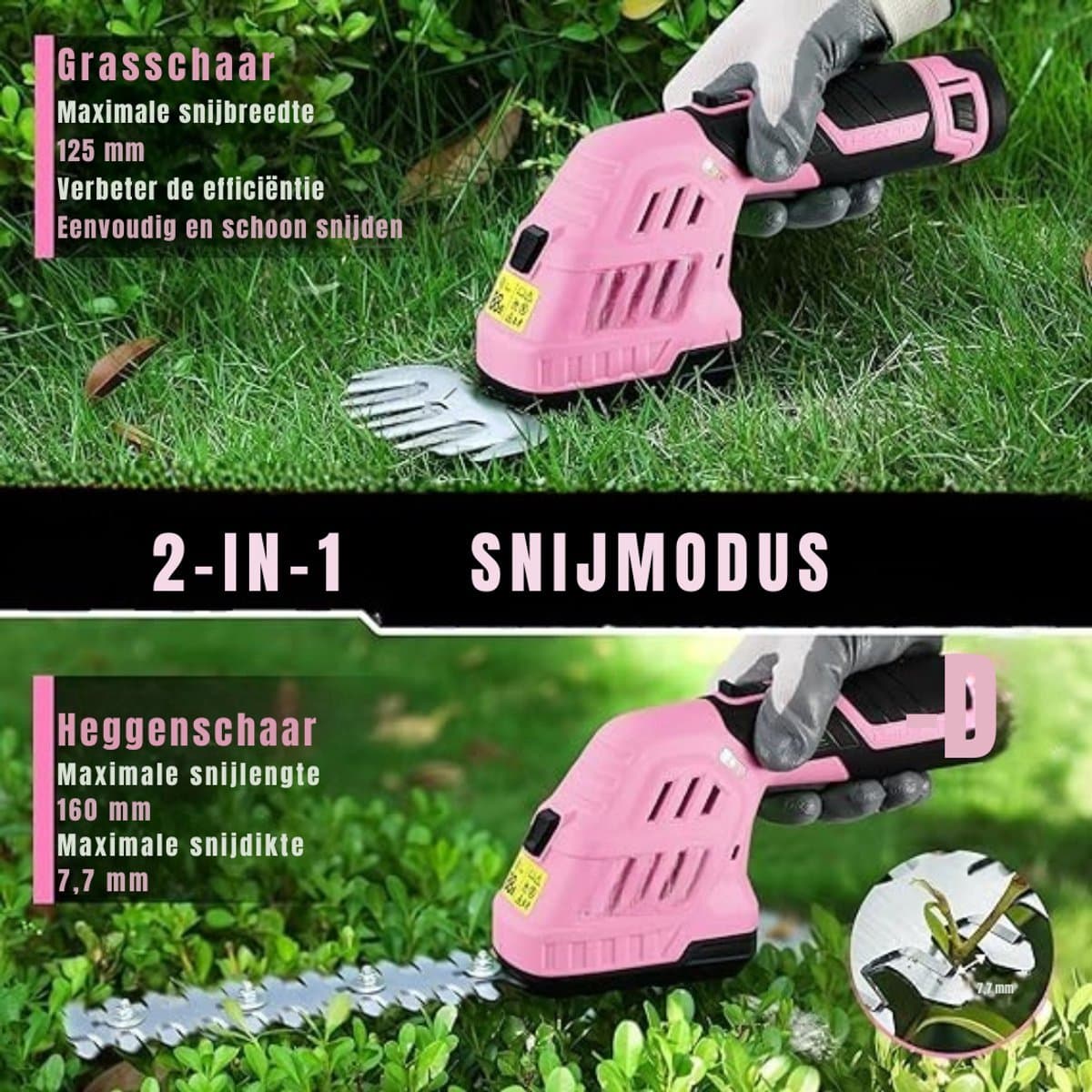 Thuys – Grasschaar – Met Accu – Met Steel – ‎32 x 16.5 x 11 cm – Roze/Zwart thumbnail 3