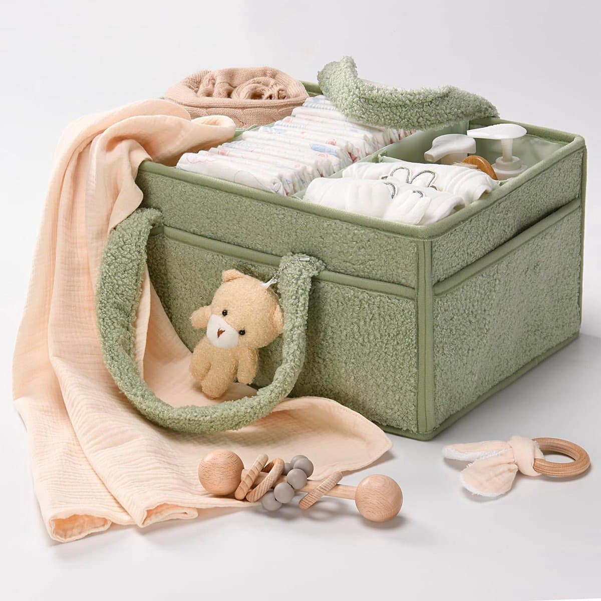 Luiertas - Babykameraccessoires Luiermand - Opbergmand Voor Luiers En Doekjes - Opbergtas - Lichtgroen thumbnail 4