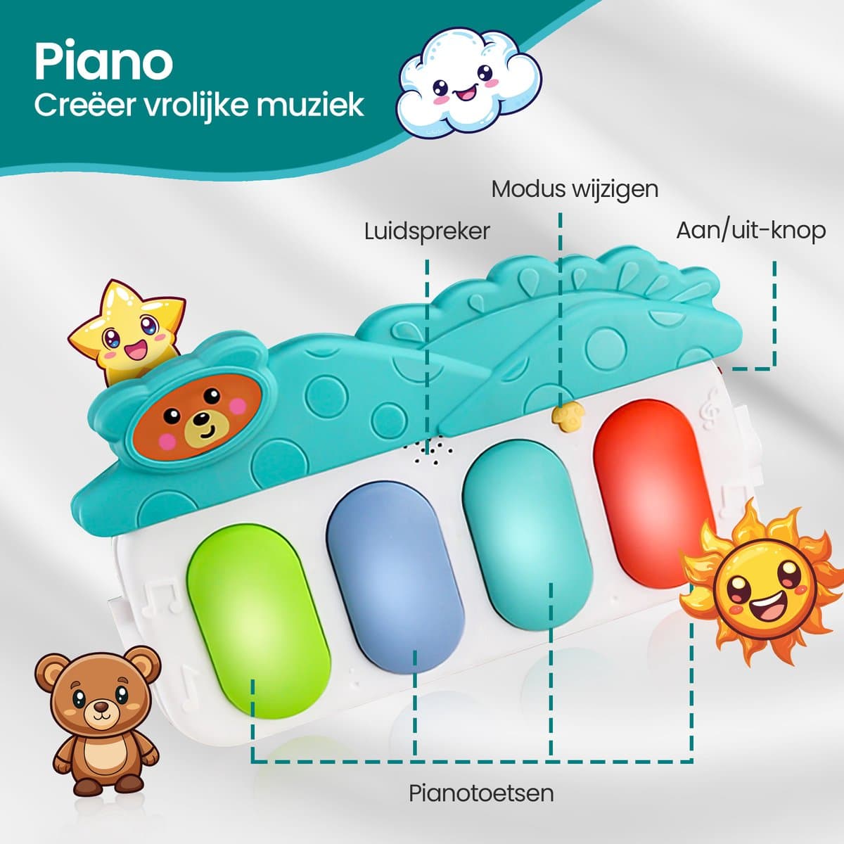 Velox Goods VL-504 Baby Gym met Fitness Piano – Speelkleed voor Baby's vanaf 3 Maanden – Educatief Activiteitencentrum met Muziek, Licht en Verwijderbare Speeltjes – Stimuleert Motorische Ontwikkeling – Blauw thumbnail 7