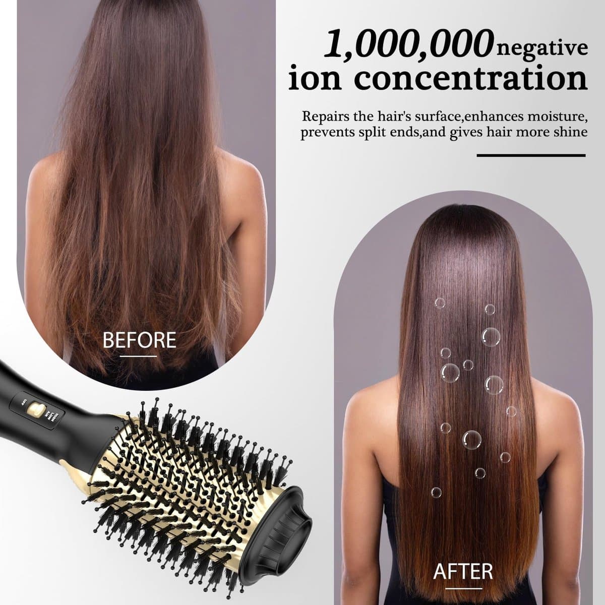 Föhnborstel Föhnborstel in één - One-Step Volumizer Styler en heteluchtborstel - Professionele haarstylingtool voor alle haartypen Negatieve ionenaansluiting Kam Rechte Rollen Dubbele Rollen Stick 3-in-1 thumbnail 2