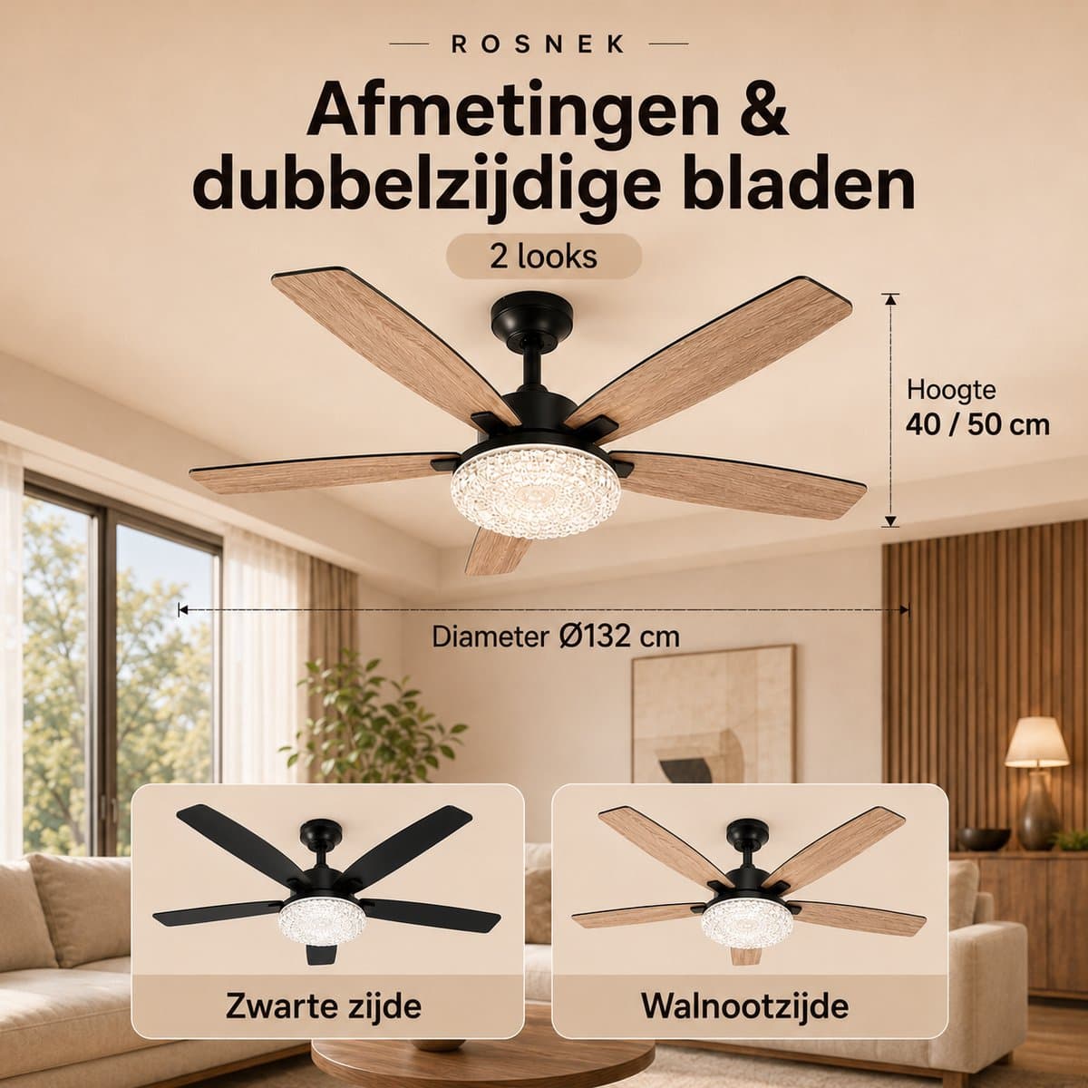 MUPOO Walnoot Plafondventilator met Lamp Ø132 cm -plafondventilator met verlichting met Afstandsbediening - Stille DC Motor & 6 Snelheden-zomer- en winterstand-ventilator lamp plafond met Dubbelzijdige bladen Voor Woonkamer, Slaapkamer en veranda thumbnail 6