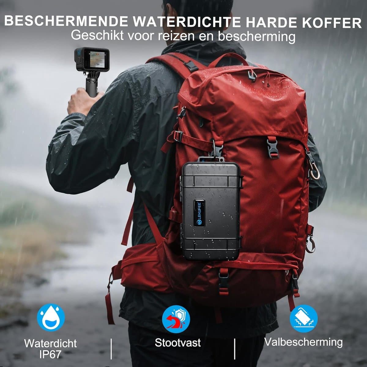 SnelShoppen - Waterdichte Harde Reiskoffer voor GoPro Hero 13/12/11/10/9, Hero 4K en Accessoires - Stevige Bescherming voor Avontuurlijke Reis - Ideaa thumbnail 7