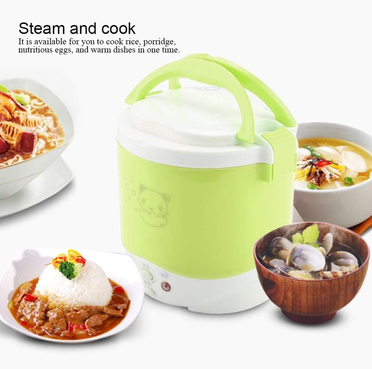 SnelShoppen - Electric Rice Cooker 12V 100W 1.3L Multifunctionele Reis- en Soepkoker - Draagbare Food Steamer voor Auto - Groene Kleur voor Camping en thumbnail 7