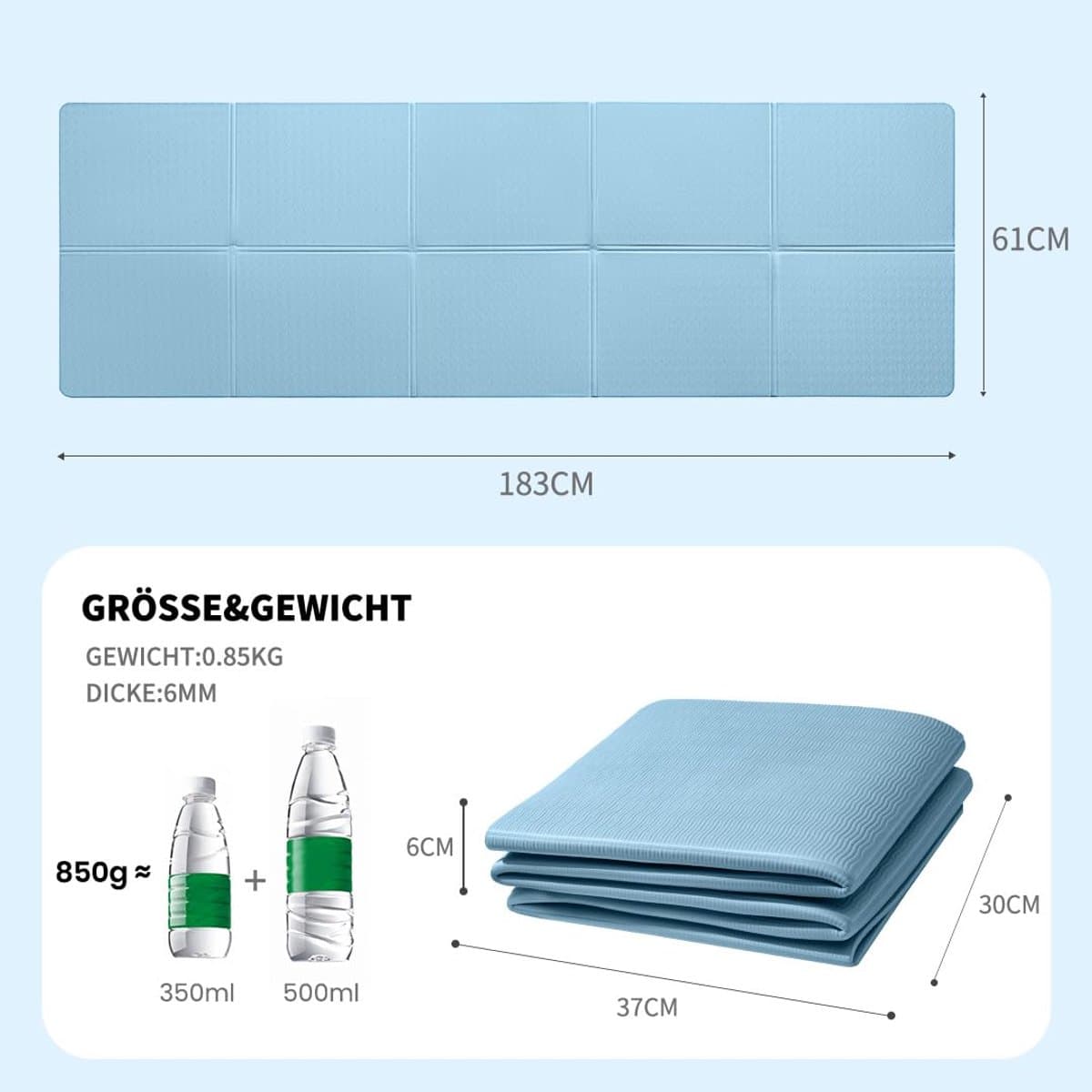 SnelShoppen - Opvouwbare Yogamat Antislip Draagbaar Fitnessmat 183x61x0.6 cm Blauw - Lichtgewicht Gymnastiekmat voor Pilates, Sport en Reizen thumbnail 7