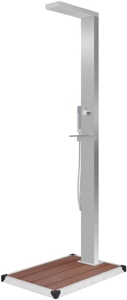 Productfoto van Buitendouche met douchebak - Tuindouche RVS - Ontspannen Buiten - Regen Waterval Massage - 210 cm hoog - Zilver Bruin