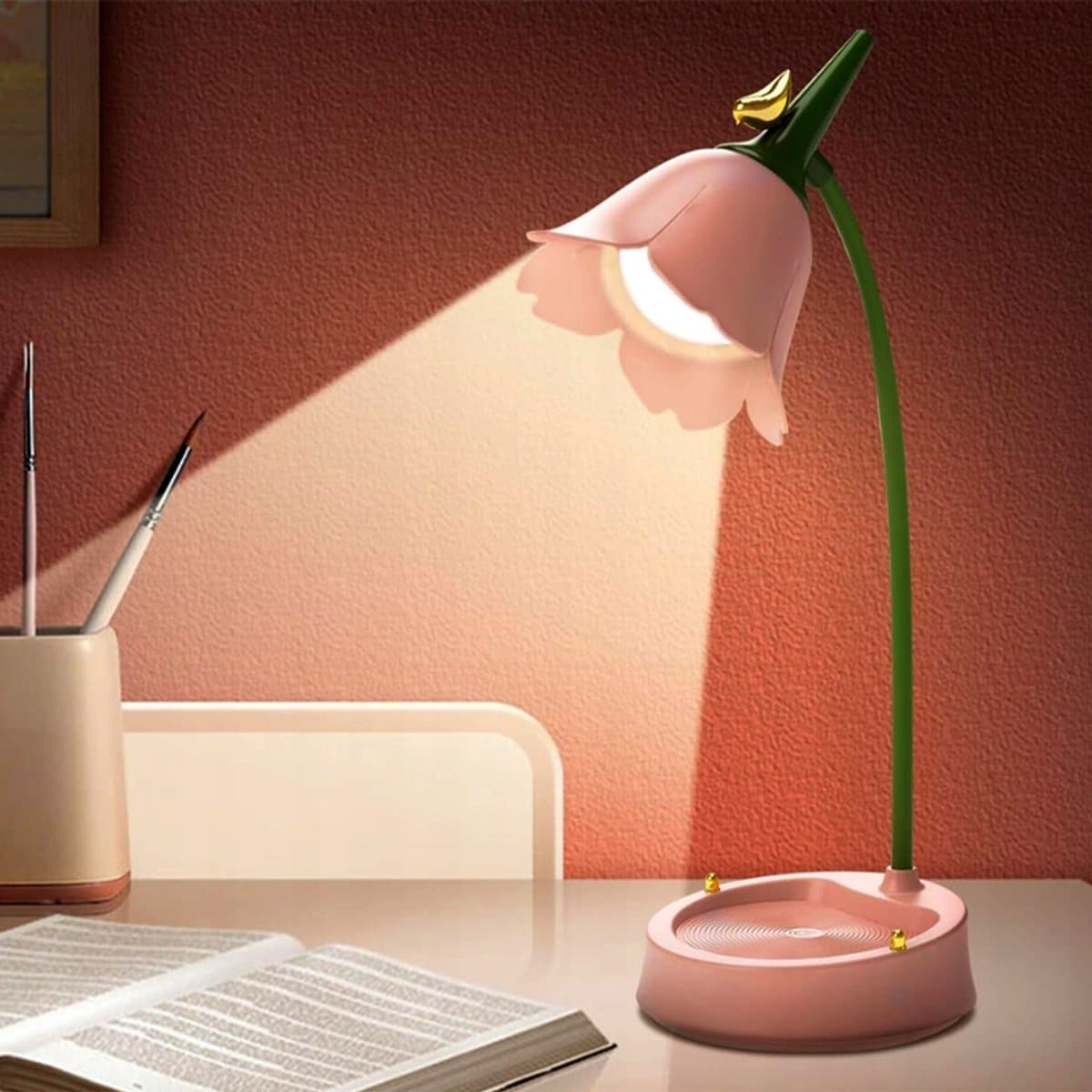 Roze bureaulamp voor meisjes - Dimbaar LED-bureaulampje - Oogvriendelijk om te studeren - Aanraaksensor - USB-oplaadbaar - Geschikt om naast het bed te lezen en te studeren - Perfect als decoratie voor de studentenkamer en als nachtlampje - Roze thumbnail 8