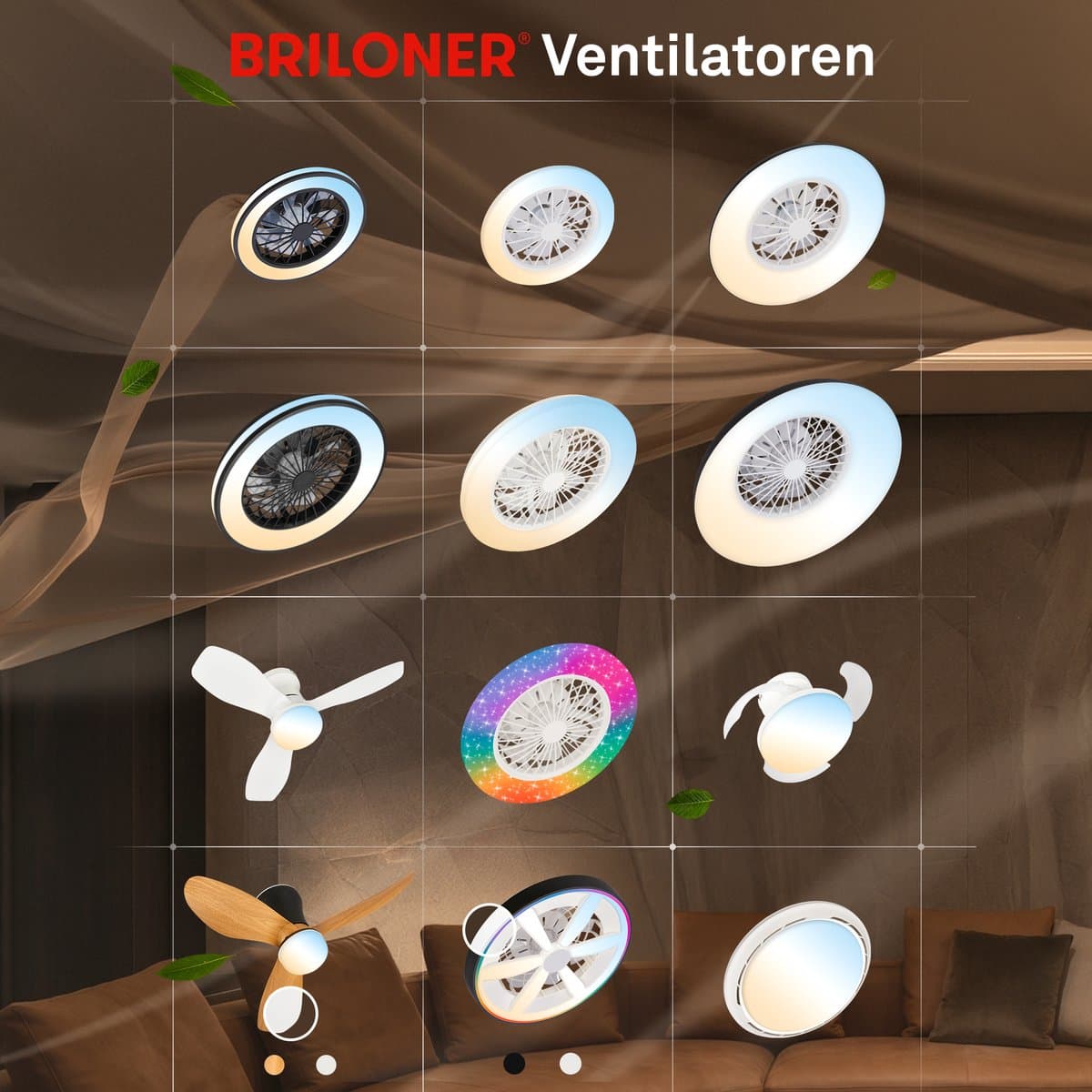 BRILONER Tuulentin A - Plafond ventilator met verlichting - LED plafondlamp met ventilator en RGB-verlichting - plafondventilator dimbaar - 5 snelheden - Ø48,5cm - wit thumbnail 6