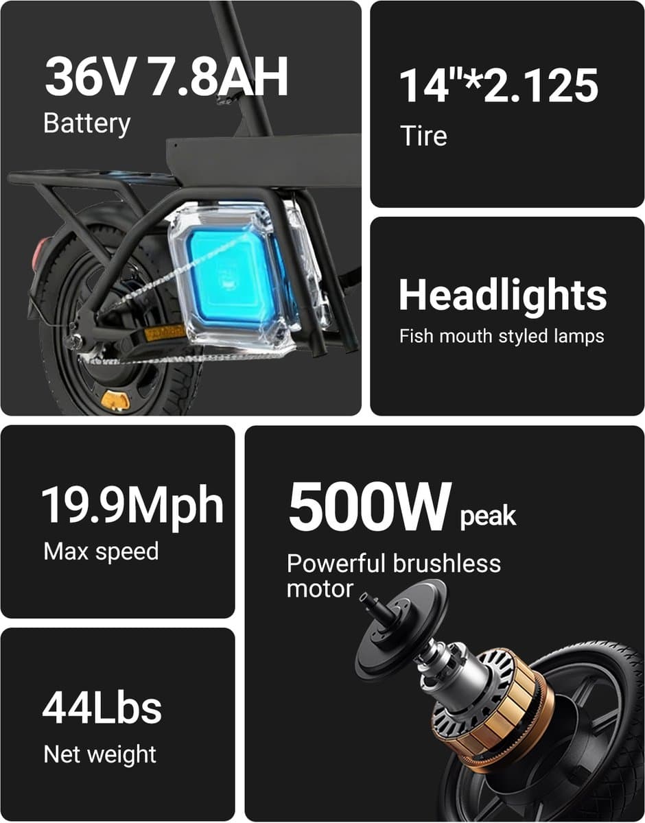 DYU B20 MINI Volwassen elektrische fiets - 36V 7,8Ah Accu - 14 inch banden – Max. snelheid 25 km/u - Mechanische schijfremmen - 34km actieradius thumbnail 4
