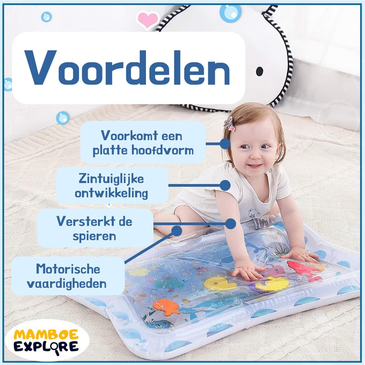 Mamboe Waterspeelmat Wit/Blauw | 70 x 50 cm | Watermat baby | Waterspeelgoed | Speelmat | Speelkleed Baby Opblaasbaar | Tummy Time | Kraamcadeau thumbnail 4