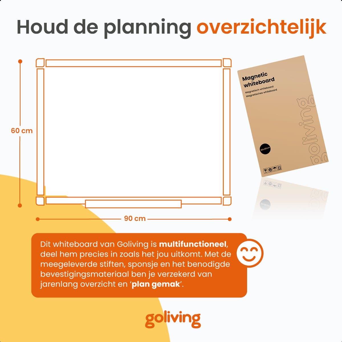 Goliving Whiteboard met Stiften - 60 x 90 cm - Magnetisch bord - Weekplanner - Schoolbord - Emaille Magneetbord thumbnail 5
