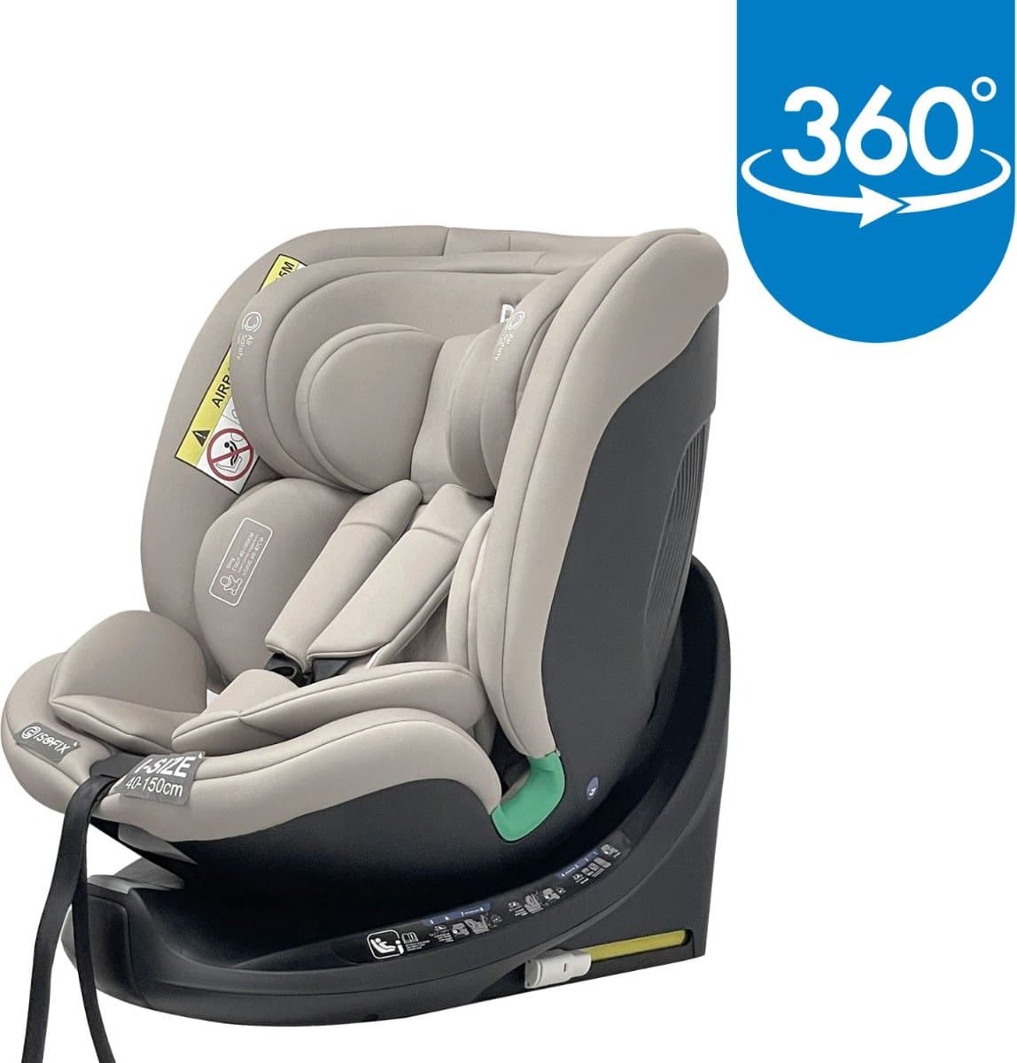 Ding Mae Autostoel - Beige - 360° Draaibare Isofix Autostoel - i-Size - Vanaf 40 tot 150cm - 0 tot 12 jaar thumbnail 2