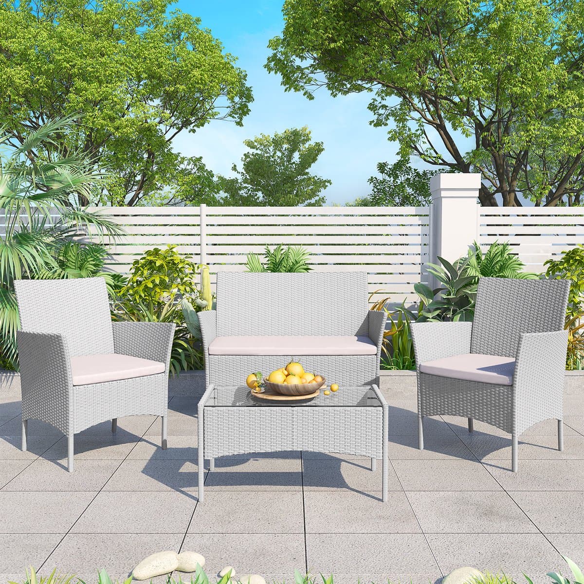 Loungesets - Tuinmeubelset in rotan kunsthars - 4 met - met 2 fauteuils, 1 bank en 1 tafel - Grijs thumbnail 4