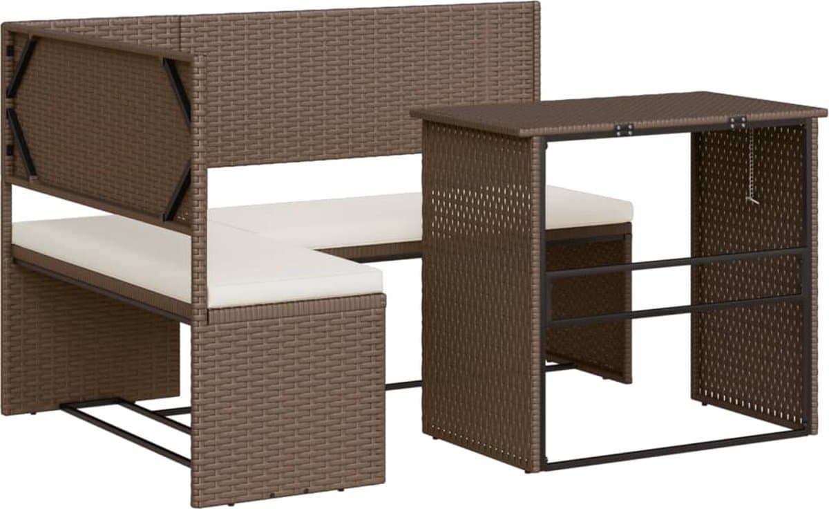 vidaXL - Tuinbank - met - tafel - en - kussens - L-vormig - poly - rattan - bruin thumbnail 2