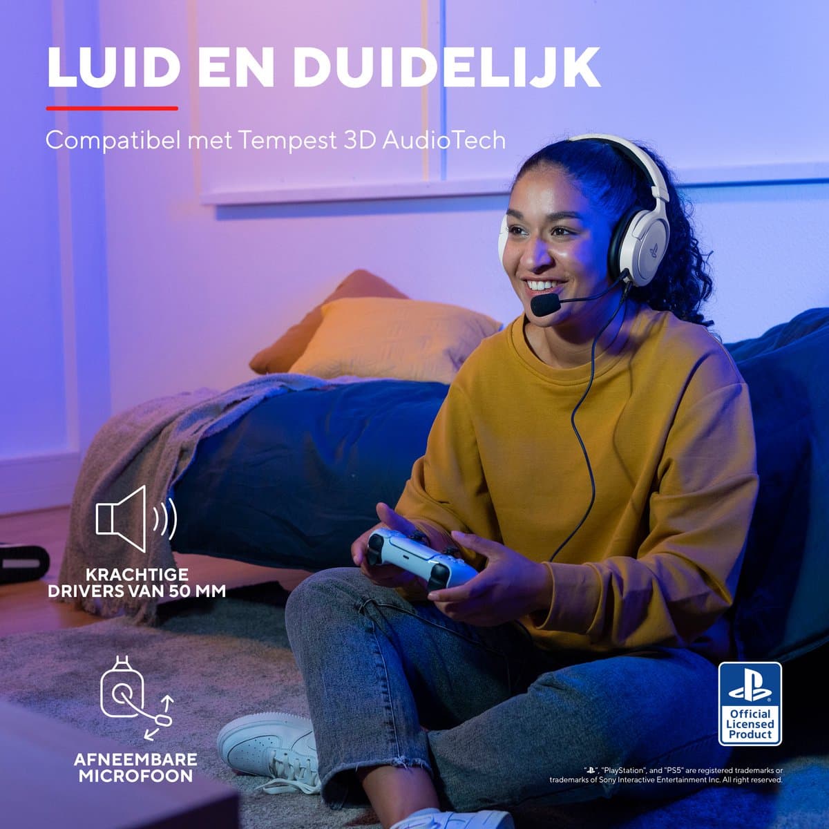 Trust GXT 498W Forta - Gaming Headset - Bedraad - Official Licensed voor PS5 - 50mm drivers - Over-ear - Wit thumbnail 5