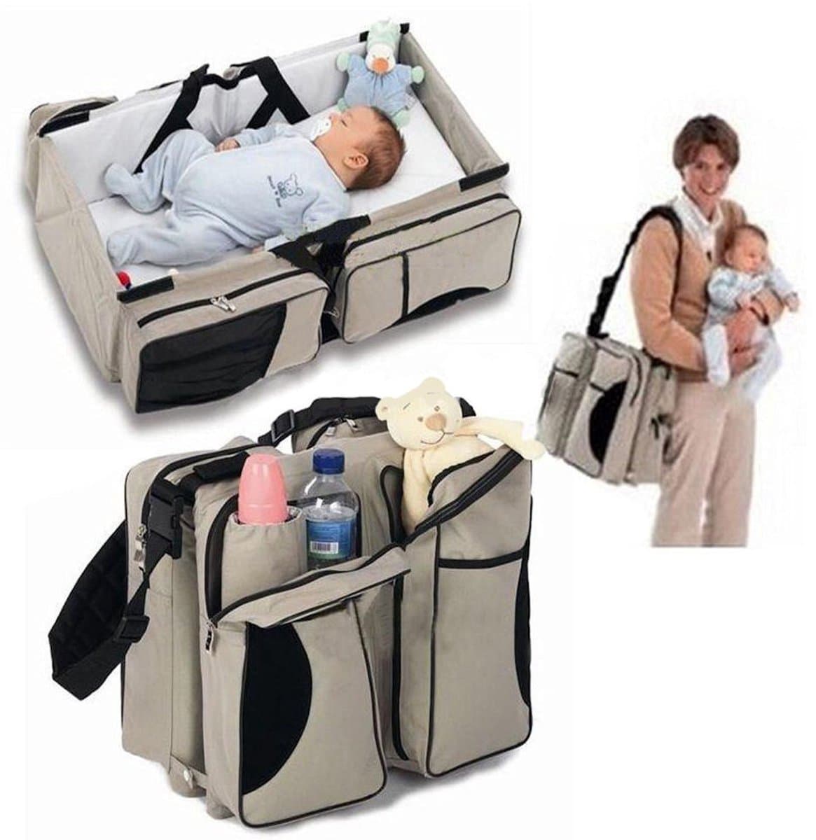 Baby bed - Luiertas - Reisbedje voor Babyâ??s en Kleuters - Opvouwbare Reiswieg - Reisbed met matras - Reistas - Creme thumbnail 4