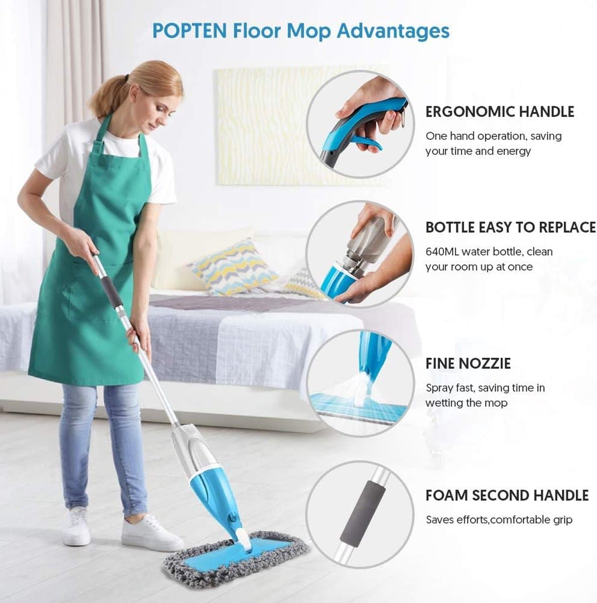 BOTC Dweil - 2 IN 1 Mop - Dweilsysteem - Dweilset Met Spray functie - Dweilen zonder Emmer - Vloerreiniger - Blauw thumbnail 6