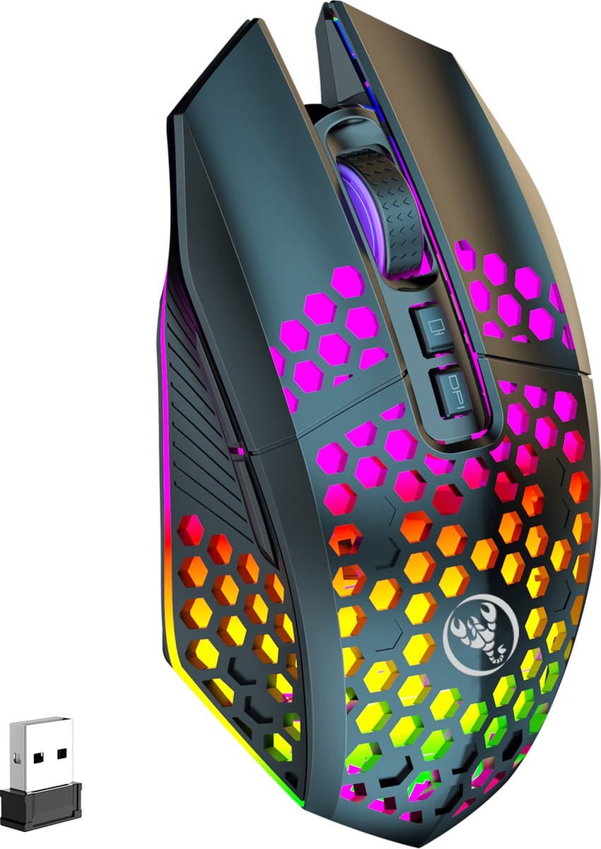 HXSJ T500 Draadloze Gaming Muis - Ultra licht - RGB Verlichting - Licht zwart