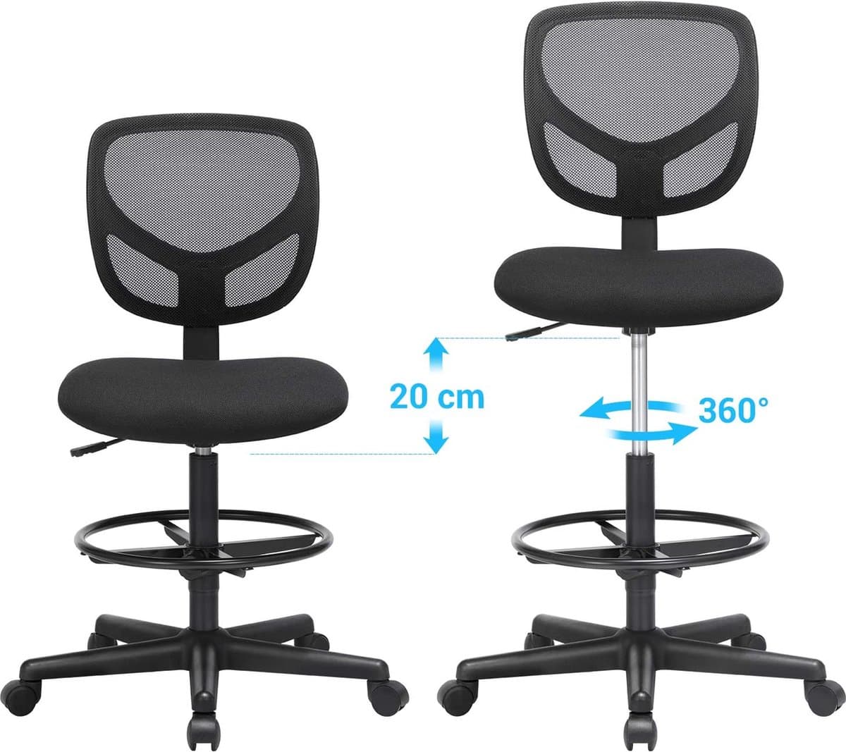 Bureaustoel - ergonomische werkkruk - hoge werkstoel - met verstelbare voetsteun thumbnail 7