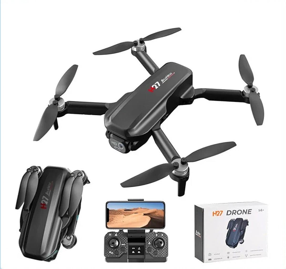 Drone H27 - HD live draaibaar Camera - Brushless Motor - Hovermode - Opvouwbaar quadcopter incl. tas