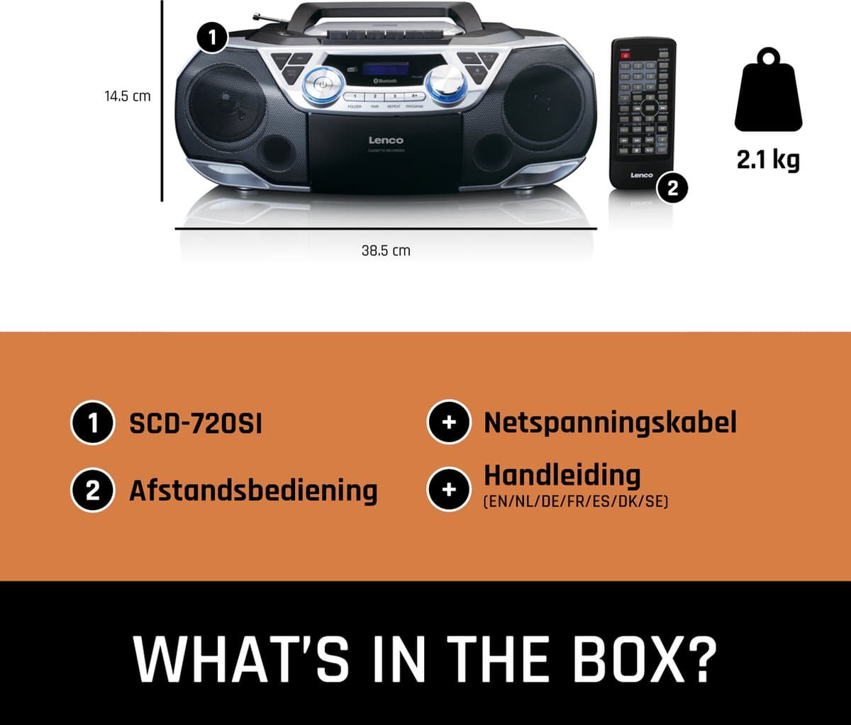 Lenco SCD-720SI - Draagbare DAB+ Radio met Bluetooth, CD-speler en Cassette - Stereo Boombox - Netstroom & Batterijen - Zilver thumbnail 5