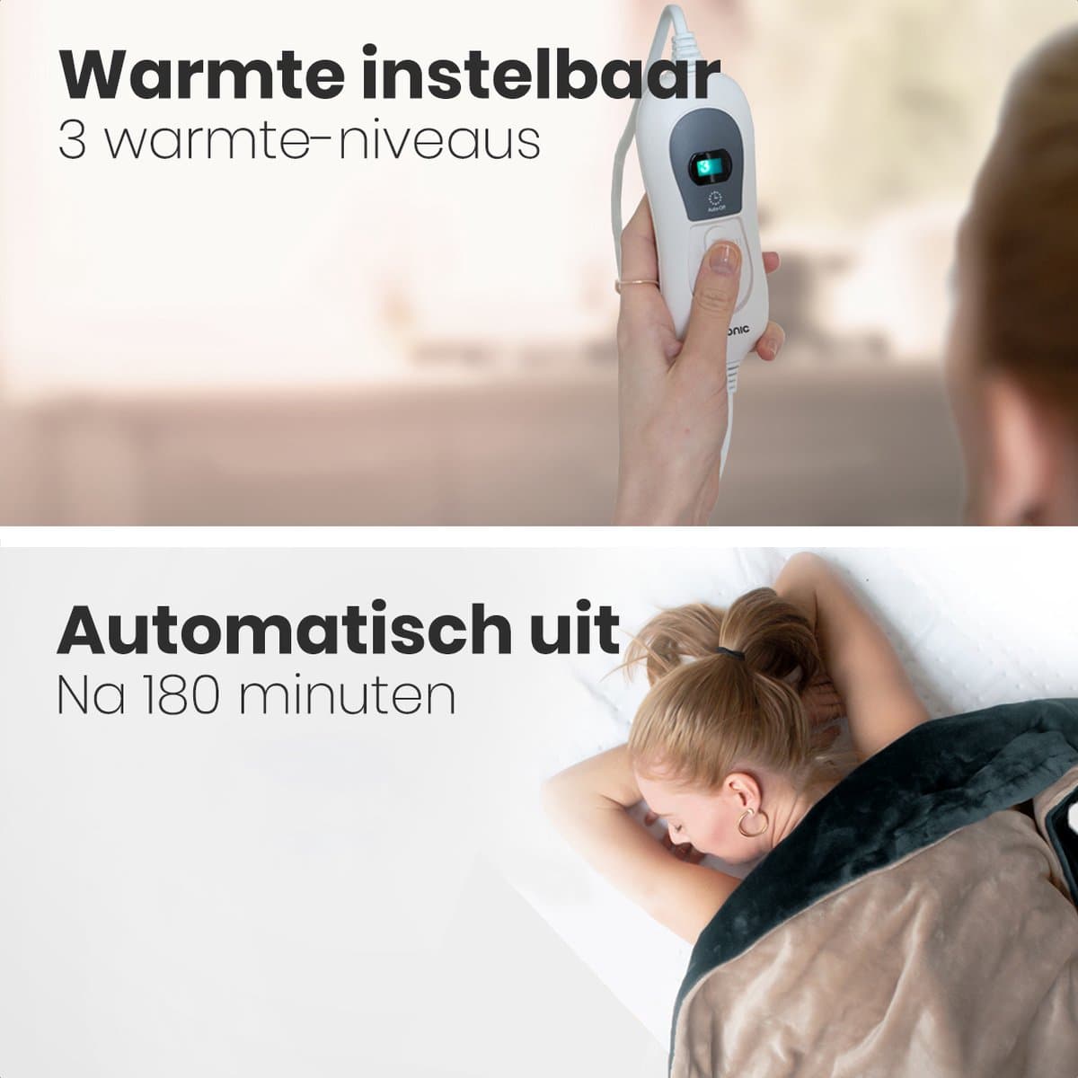 Auronic Elektrische Deken - 200 x 180 cm - 2 Persoons Warmtedeken - 3 Warmtestanden met Timer - Verwarmingsdeken - Antraciet thumbnail 4