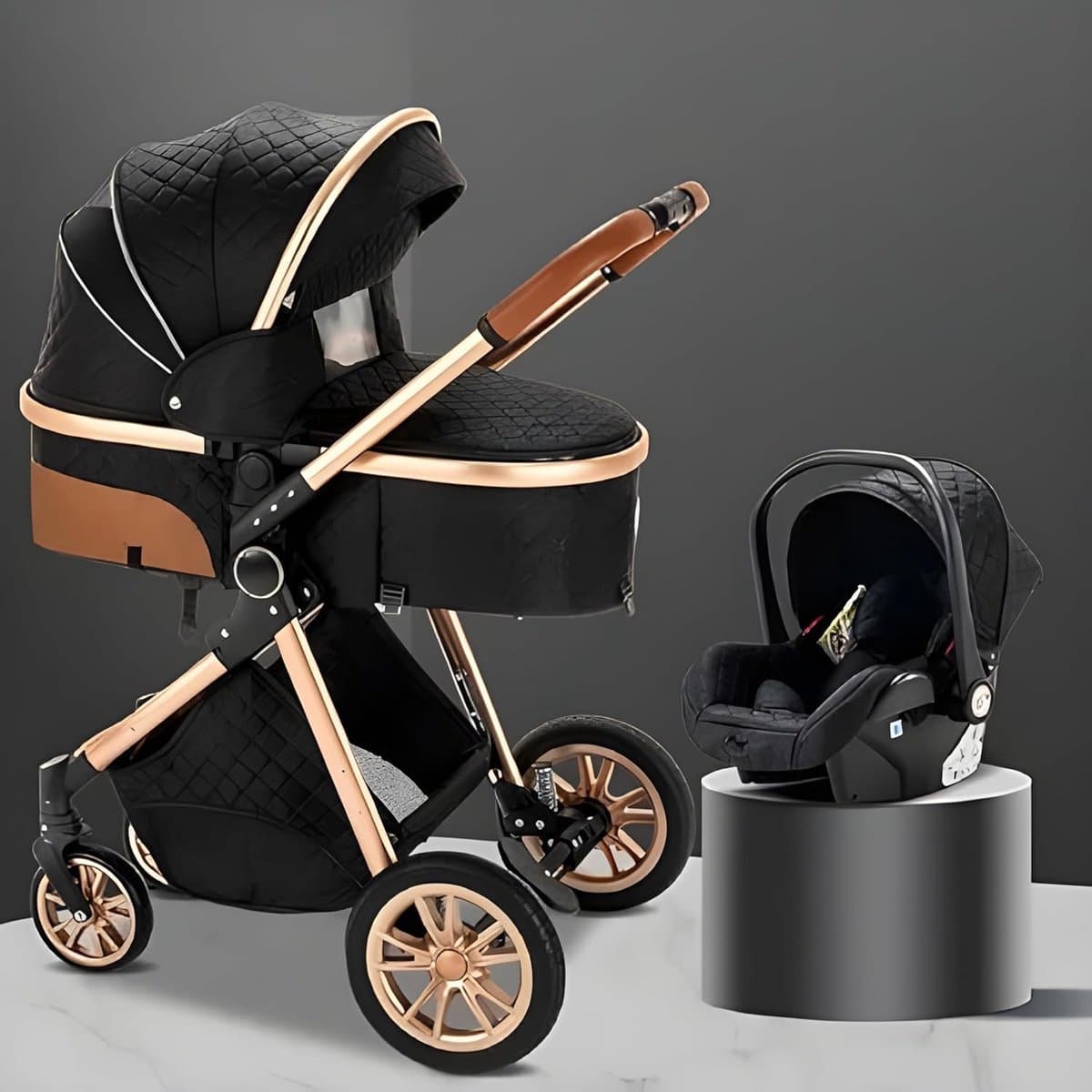 Hoobi® - 3 in 1 kinderwagen – Luxe kinderwagen - Buggy – Wandelwagen - Multifunctioneel – opklapbaar – Incl. autostoel – Zwart thumbnail 4