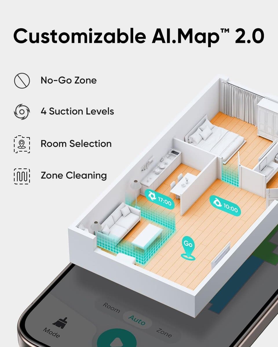 eufy Clean L60 Hybrid SES Robotstofzuiger met dweilfunctie en Vervangingssets - Robot Vacuum - 5.000 Pa Zuigkracht, Met automatisch leegstation, Bestuurbaar via smartphone thumbnail 8