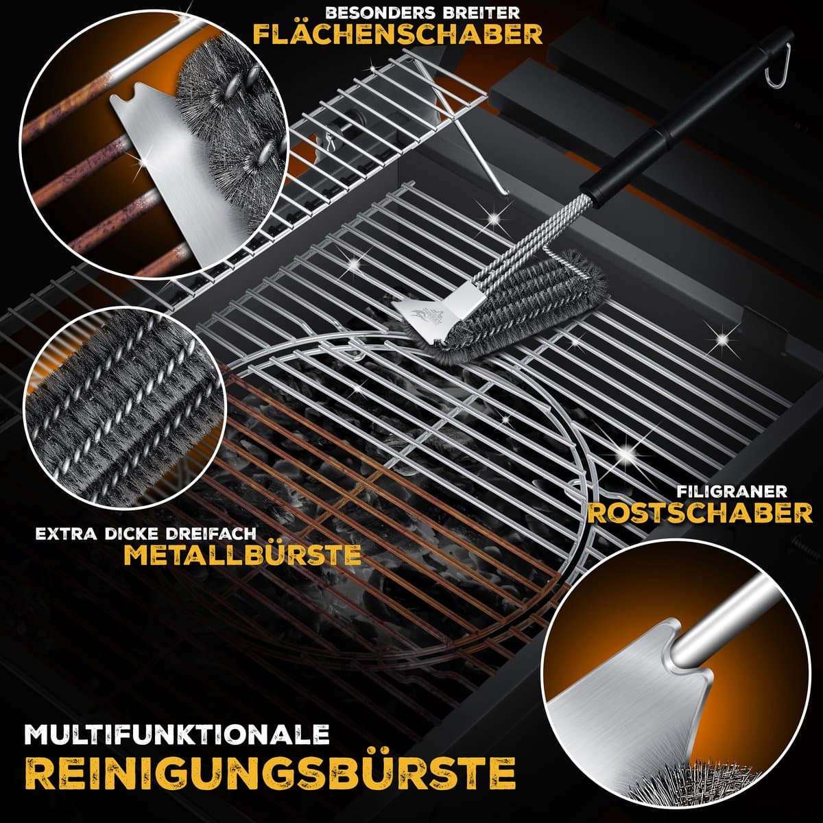 KESSER® Houtskoolbarbecue XL Barbeque Houtskool met Deksel, Wielen, Afdekkap, Roestvrij Stalen Handvat, Barbecuerooster en Thermometer, 8 Spiesen met Zakje & siliconen Borstel, grote BBQ Camping Terras Tuin thumbnail 7