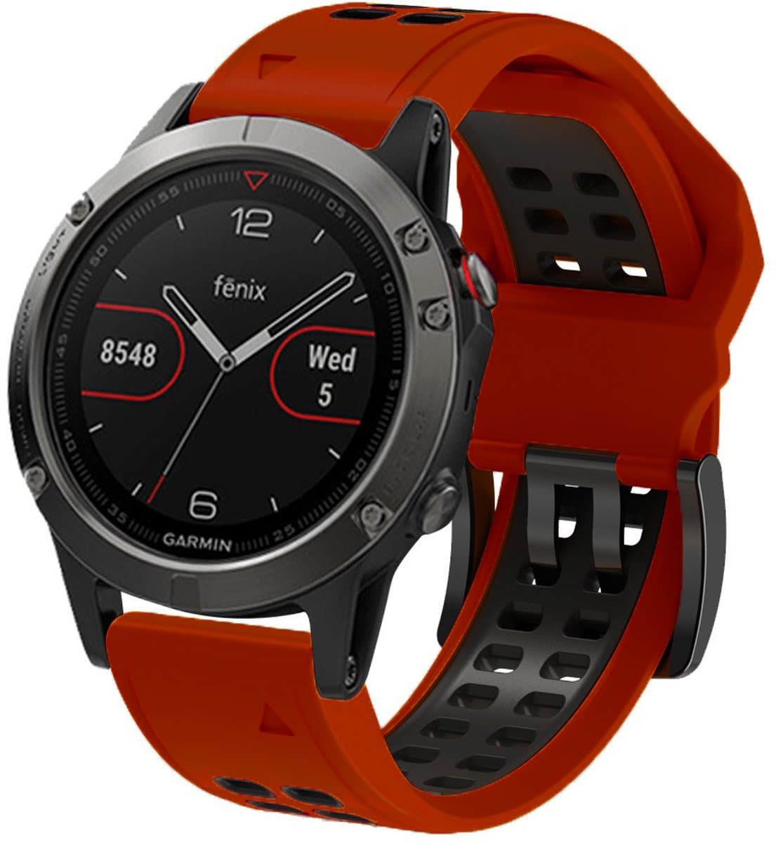 Stravo Zachte Siliconen Bandje met Dubbele Gesp - Garmin Fenix 5 (Plus)/Fenix 6 (Pro)/Fenix 7 (Pro-Sapphire-Solar)/Fenix 8-47mm/Fenix E-Garmin Epix (Pro) Gen 2-47mm - QuickFit 22mm Siliconen Horlogeband voor Garmin smartwatches - Rood