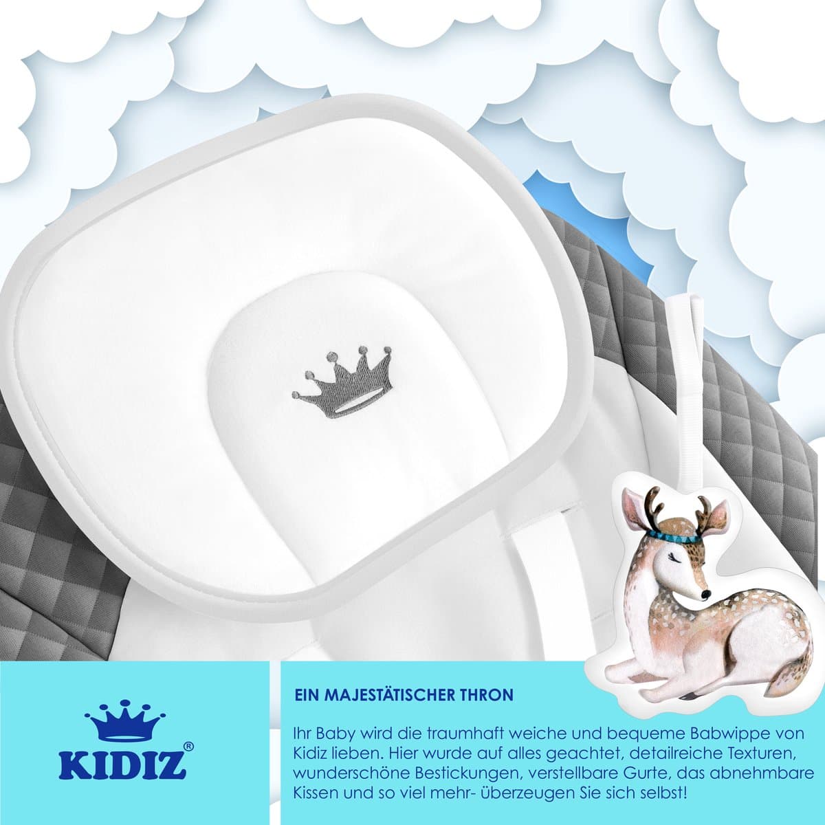 KIDIZ® Wipstoel Baby Elektrisch Babyschommel tot max 9kg - Schommelstoel voor Baby Swing met Speelboog en 5 schommelsnelheden - Antraciet thumbnail 4
