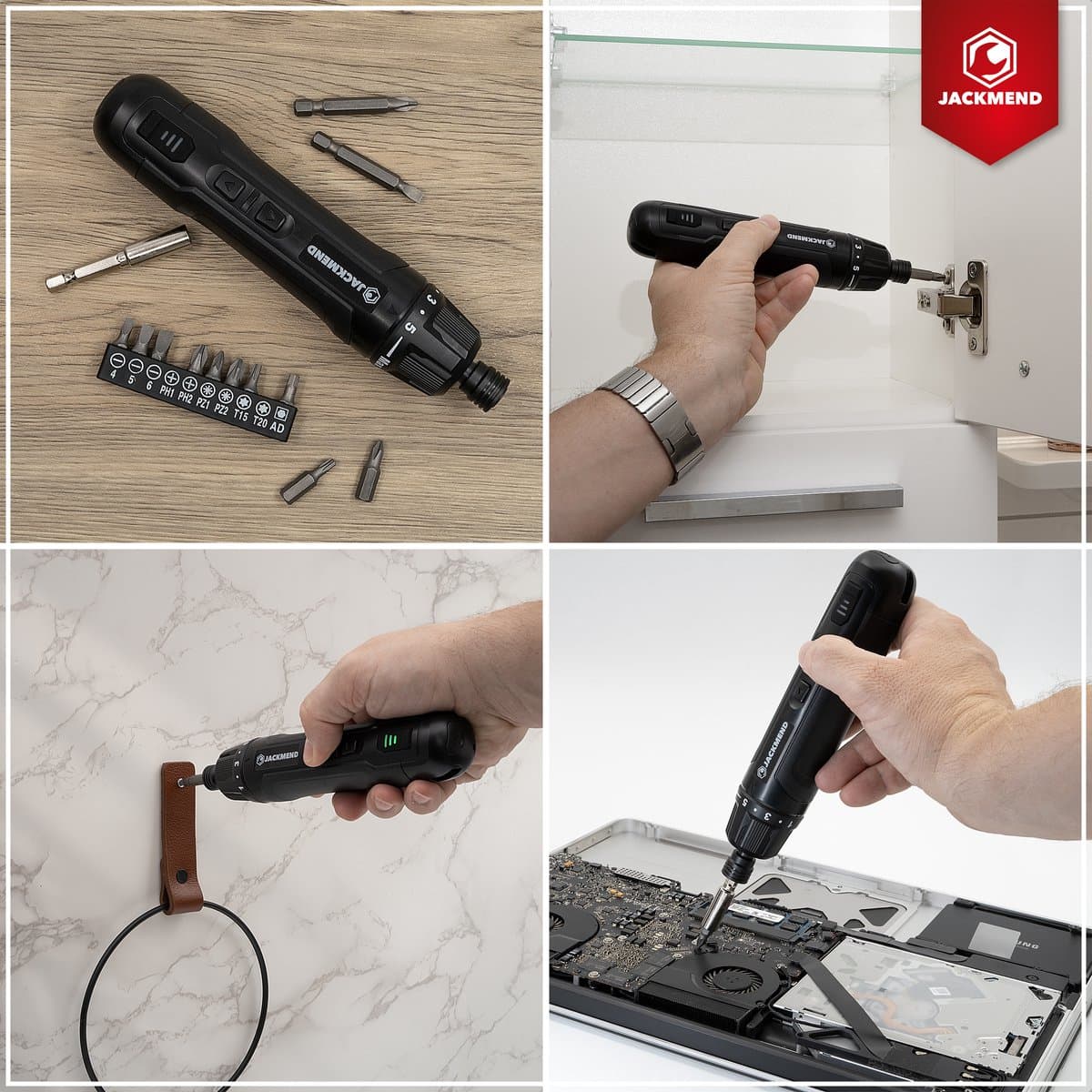 JACKMEND Accu Schroefmachine Inclusief 13-Delige Bit Set en 3.6V Lithium-Ion-Accu - Elektrische Schroevendraaier - USB-C Oplaadbaar Boormachine - 360RPM Motor - Zwart thumbnail 4