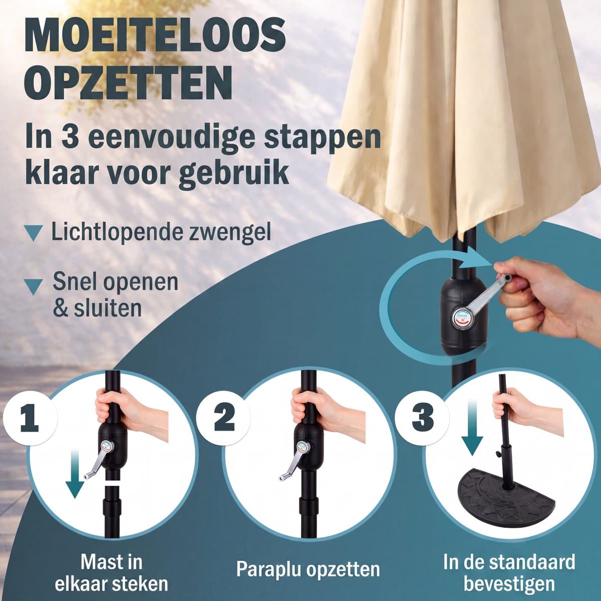 Kingsleeve Halfronde Balkonparasol – 270 cm UV50+ Antraciet thumbnail 3
