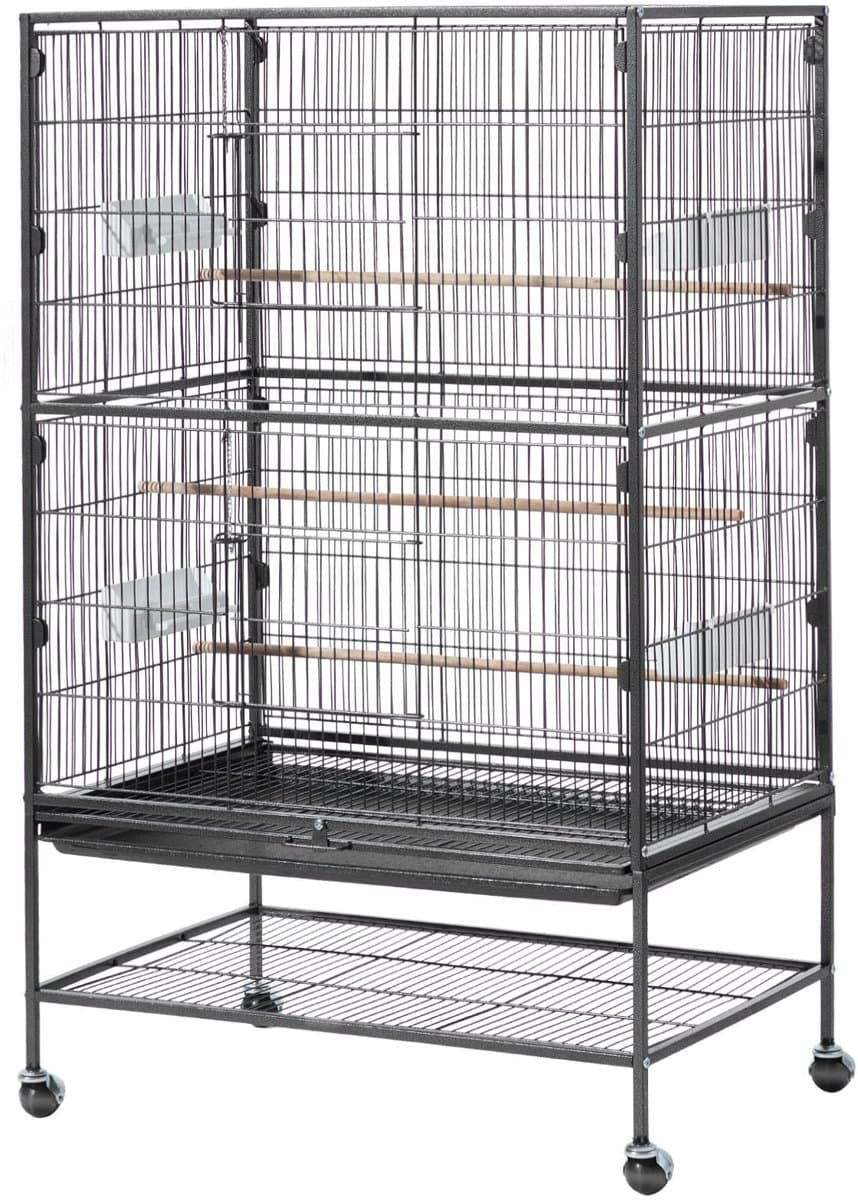 VEVOR Vogelkooi, 80x52x132cm, Smeedijzeren Volière met Zitstokken, Lade en Plastic Voerbakjes, Wielen, Vogelhuisje voor Papegaaien, Koolmezen, Valkparkieten en Kanaries thumbnail 2