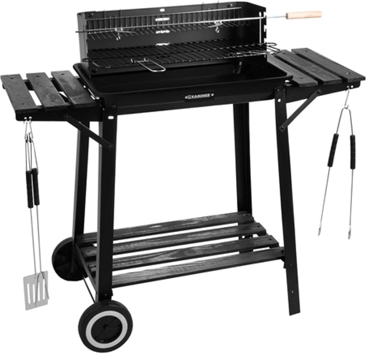 Houtskool BBQ Grill met Draaispit - Warmhoudrooster - Zijtafels - Tuingrill Zwart - bbq houtskool - 62552 thumbnail 7